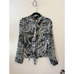 NEW AZI women's paisley print tie front blouse in black